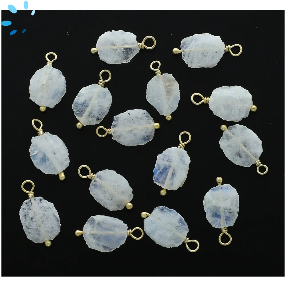 Rainbow Moonstone Slice Bezel Pendant Charm 10X8 - 12X9mm - 18k Gold Plated Sterling Silver - Set of 4