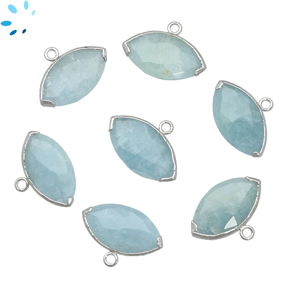 Aquamarine Marquise Pendant Charm 20x11mm Platinium Electroplated - Set of 2