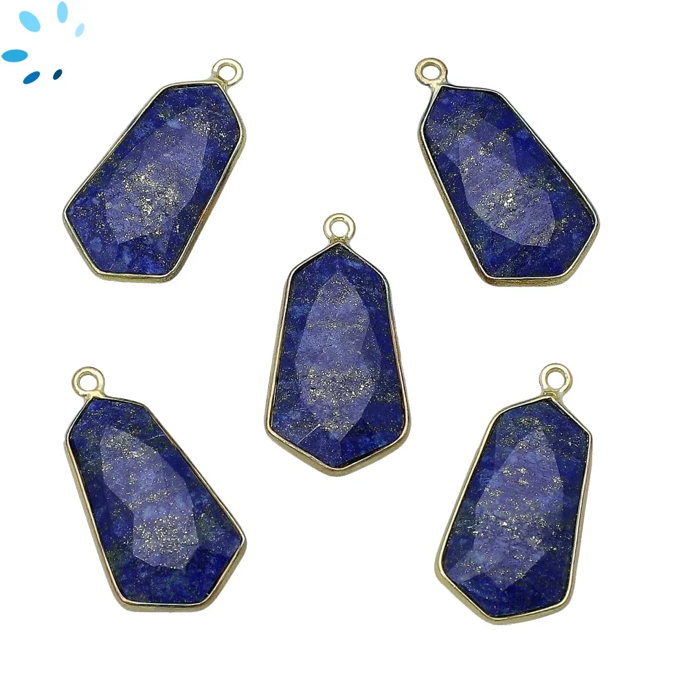 Lapis Shield Bezel Pendant Charm 23x13mm - 18k Gold Plated Sterling Silver - Set of 2