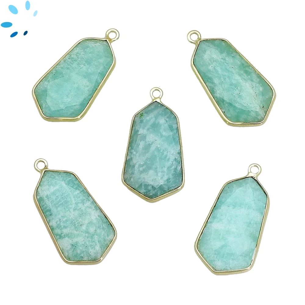 Amazonite Shield Bezel Charm Pendant 23x13 - 18k Gold Plated Sterling Silver - Set of 2