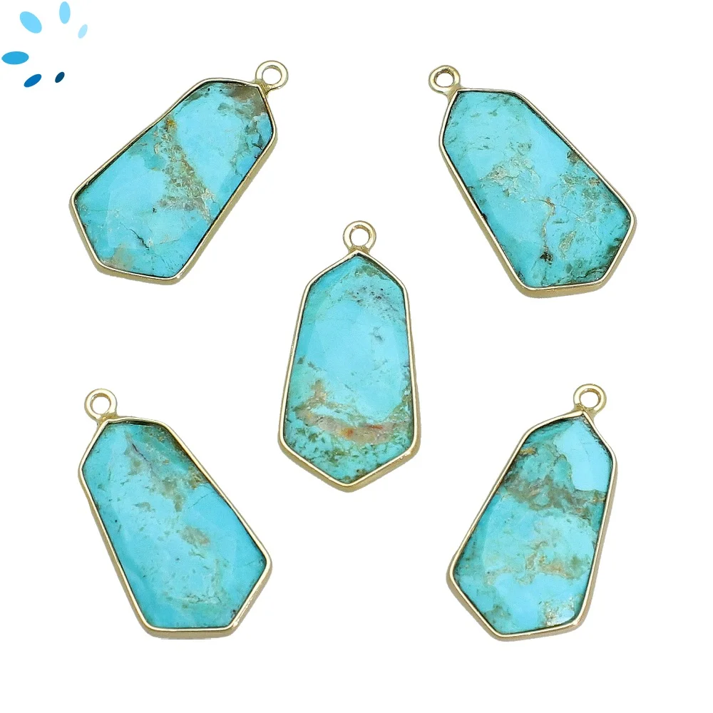 Turquoise Shield Bezel Pendant Charm 23x13mm - 18k Gold Plated Sterling Silver - Set of 2