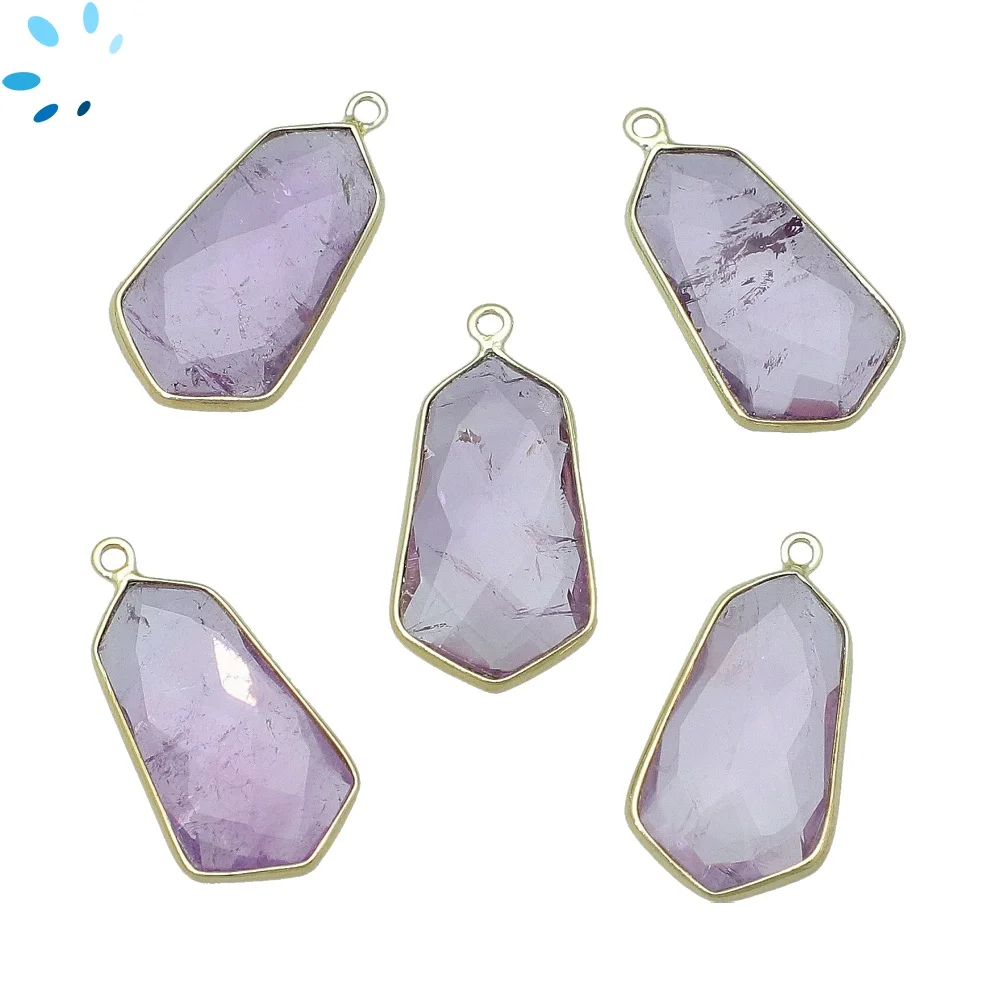 Amethyst Shield Bezel Charm Pendant 23x13 - 18k Gold Plated Sterling Silver - Set of 2