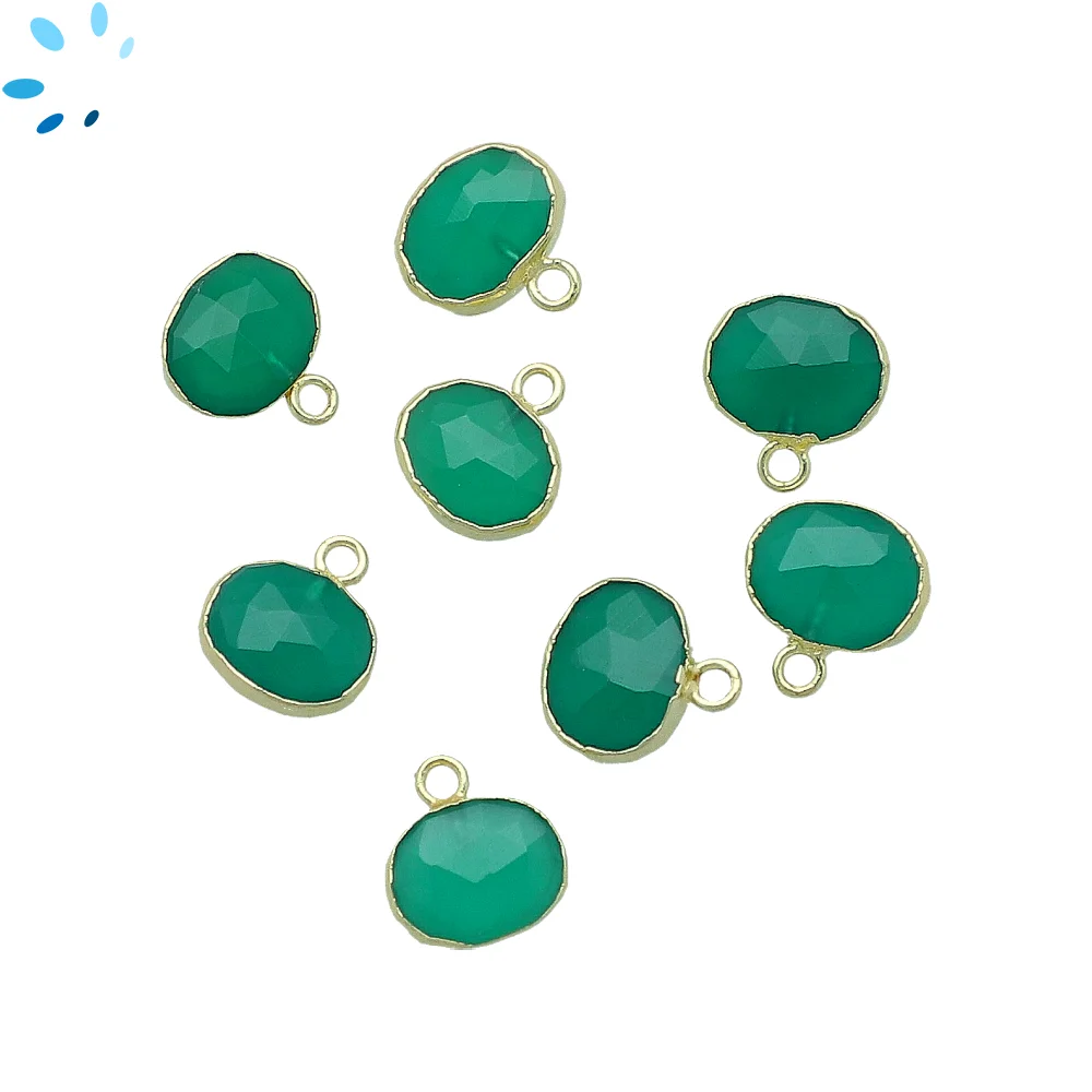 Green Onyx Oval Charm Pendant 10x8mm 18k Gold Electroplated - Set of 4