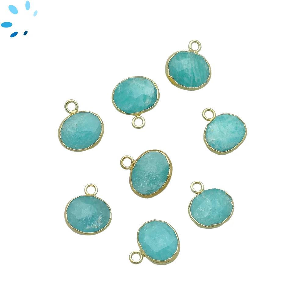 Amazonite Oval Charm Pendant 10x8mm 18k Gold Electroplated - Set of 4
