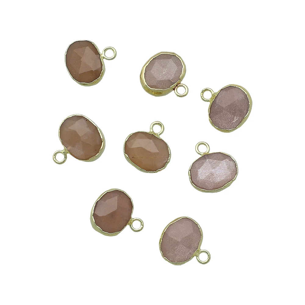 Chocolate Moonstone Oval Pendant Charm 10x8mm 18k Gold Electroplated - Set of 4