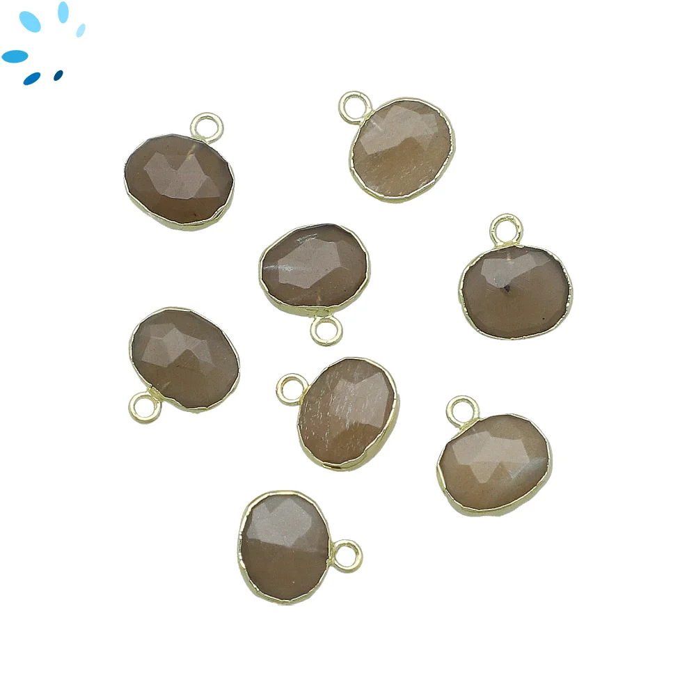 Gray Moonstone Oval Charm Pendant 10x8mm 18k Gold Electroplated - Set of 4