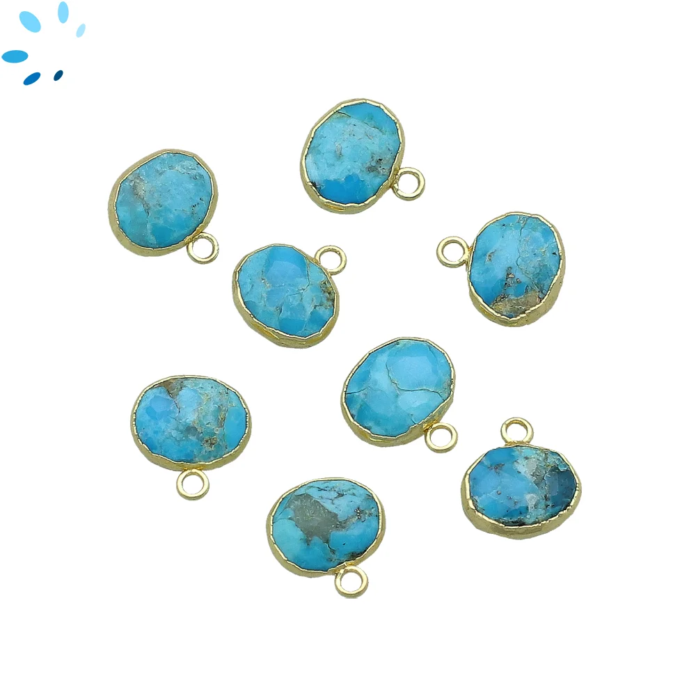 Turquoise Oval Pendant Charm 10x8mm 18k Gold Electroplated - Set of 4