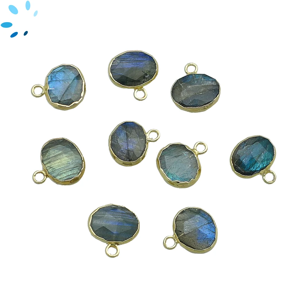 Labradorite Oval Charm Pendant 10x8mm 18k Gold Electroplated - Set of 4