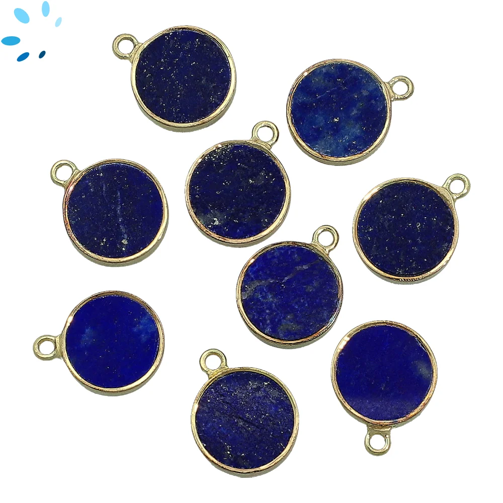 Lapis Coin Bezel Pendant Charm 12mm - 18k Gold Plated Sterling Silver - Set of 4