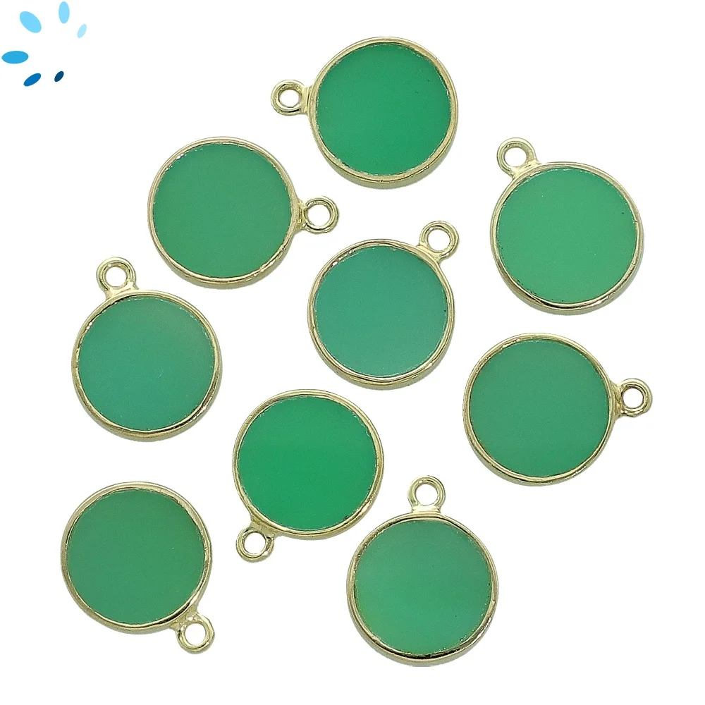 Chrysoprase Chalcedony Coin Bezel Charm Pendant 12mm - 18k Gold Plated Sterling Silver - Set of 4