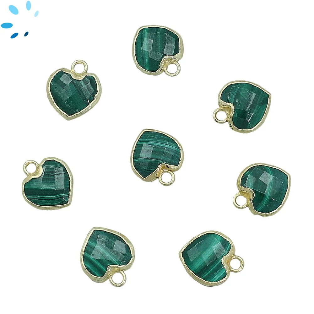 Malachite Heart Charm Pendant 9mm 18k Gold Electroplated - Set of 4
