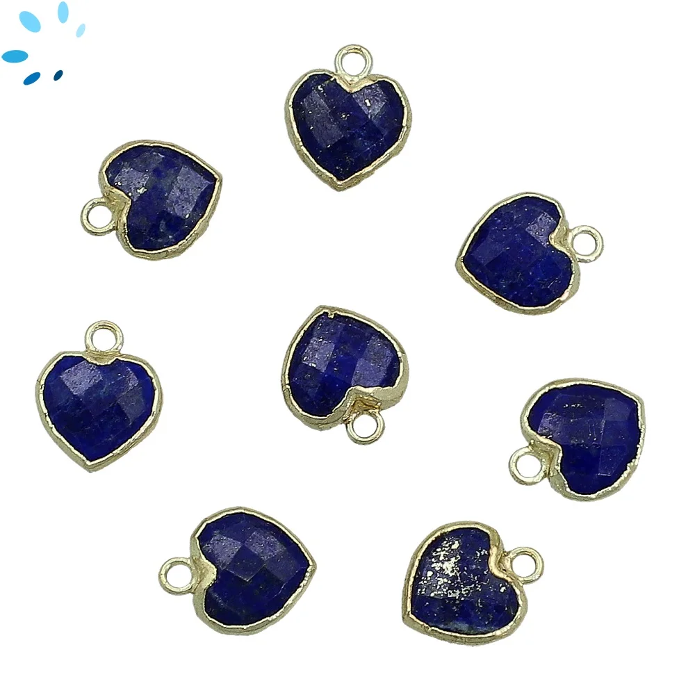 Lapis Heart Pendant Charm 9mm 18k Gold Electroplated - Set of 4