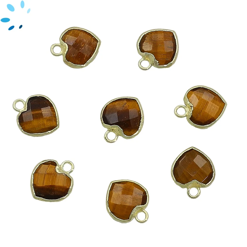 Tiger Eye Heart Pendant Charm 9mm 18k Gold Electroplated - Set of 4
