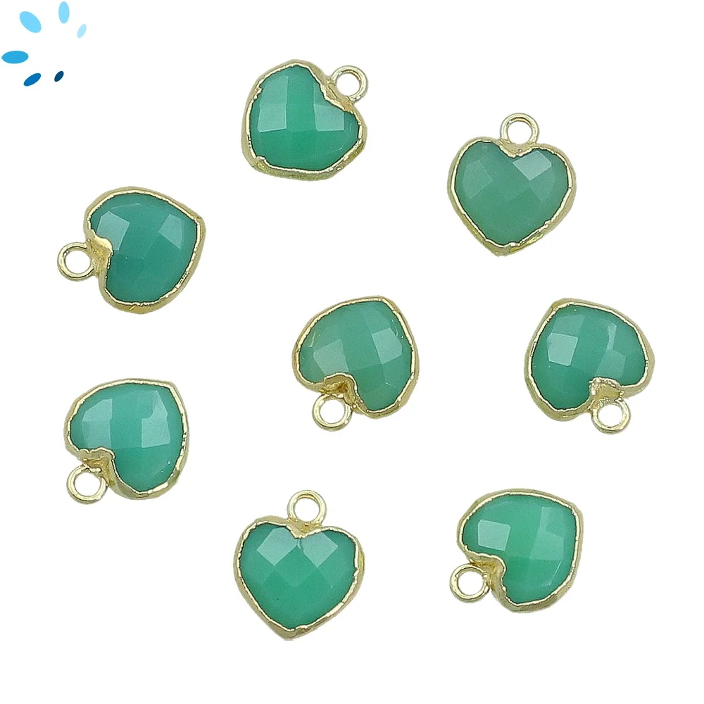 Chrysoprase Chalcedony Heart Charm Pendant 9mm 18k Gold Electroplated - Set of 4