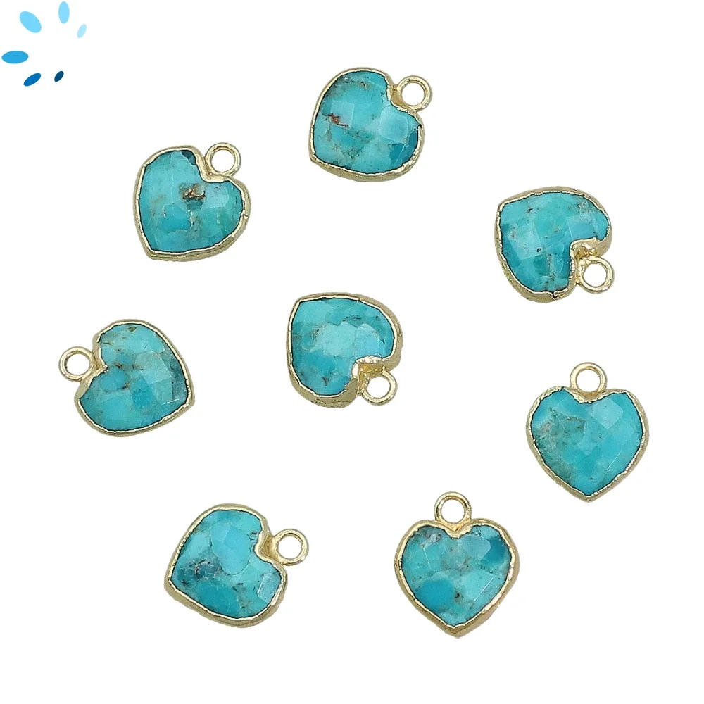 Turquoise Heart Pendant Charm 9mm 18k Gold Electroplated - Set of 4
