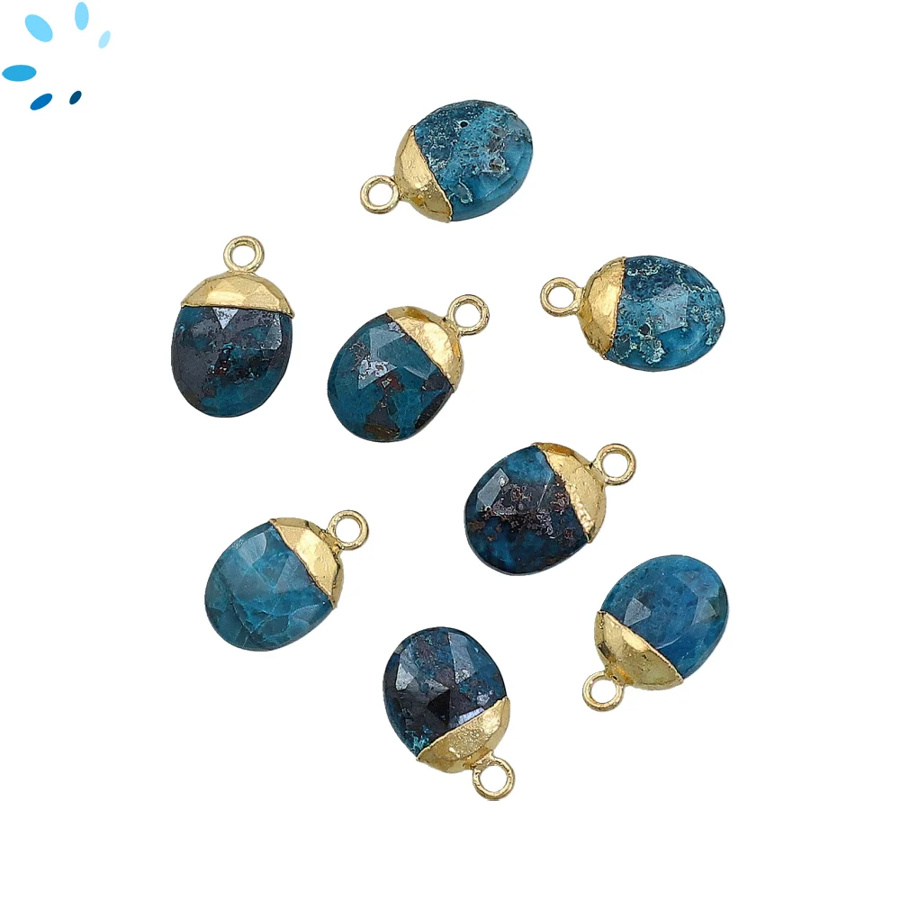 Chrysocolla Oval Charm Pendant 10x8mm 18k Gold Electroplated - Set of 4