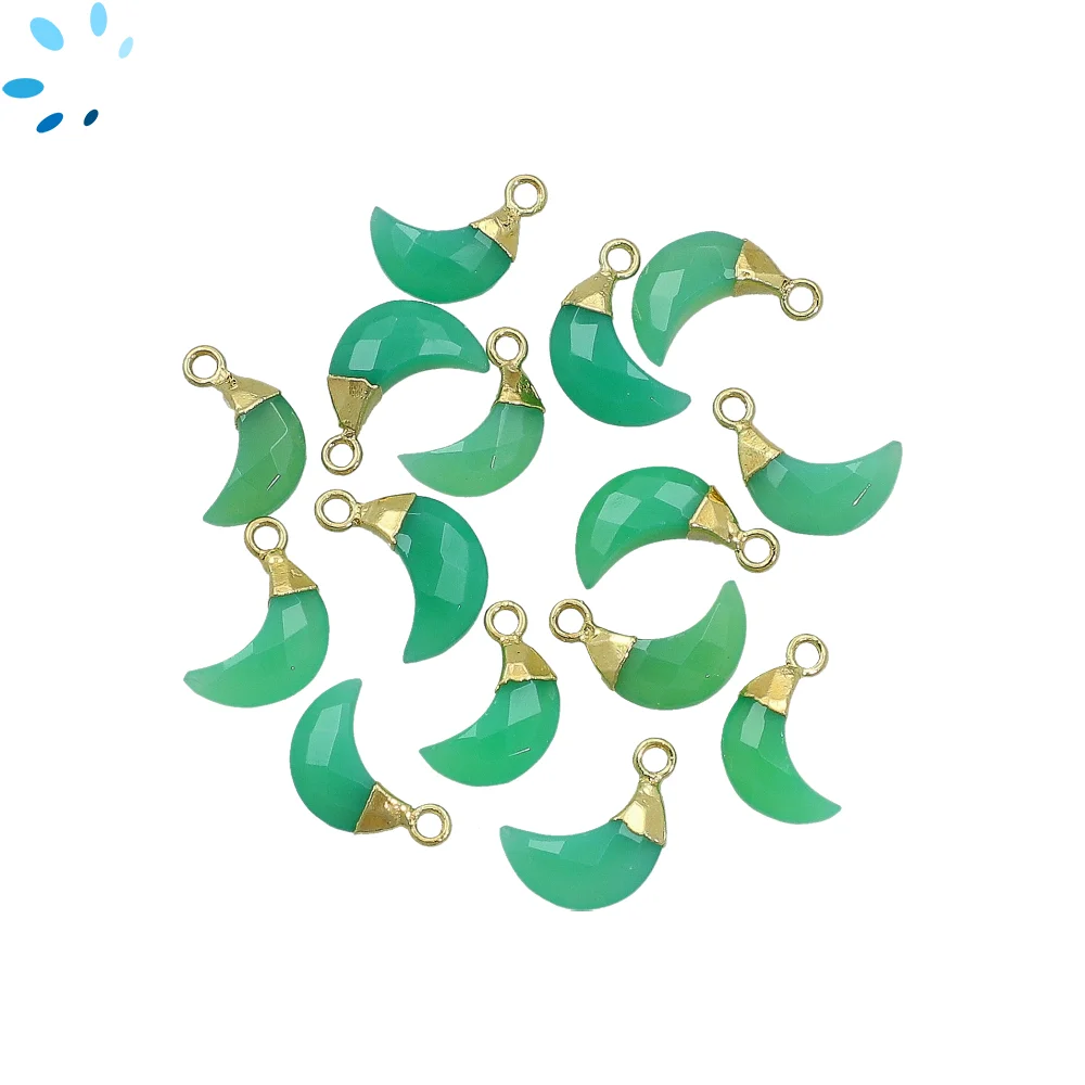 Chrysoprase Chalcedony Moon Pendant Charm 10x5mm 18k Gold Electroplated - Set of 4