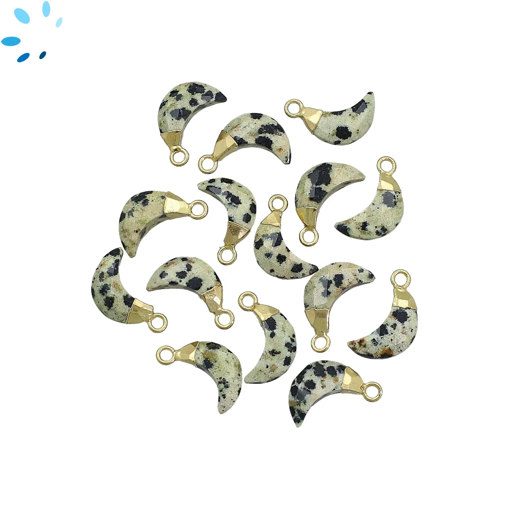Dalmatian Jasper Moon Charm Pendant 10x5mm 18k Gold Electroplated - Set of 4