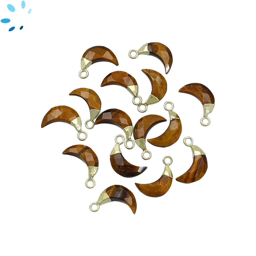 Tiger Eye Moon Charm Pendant 10x5mm 18k Gold Electroplated - Set of 4