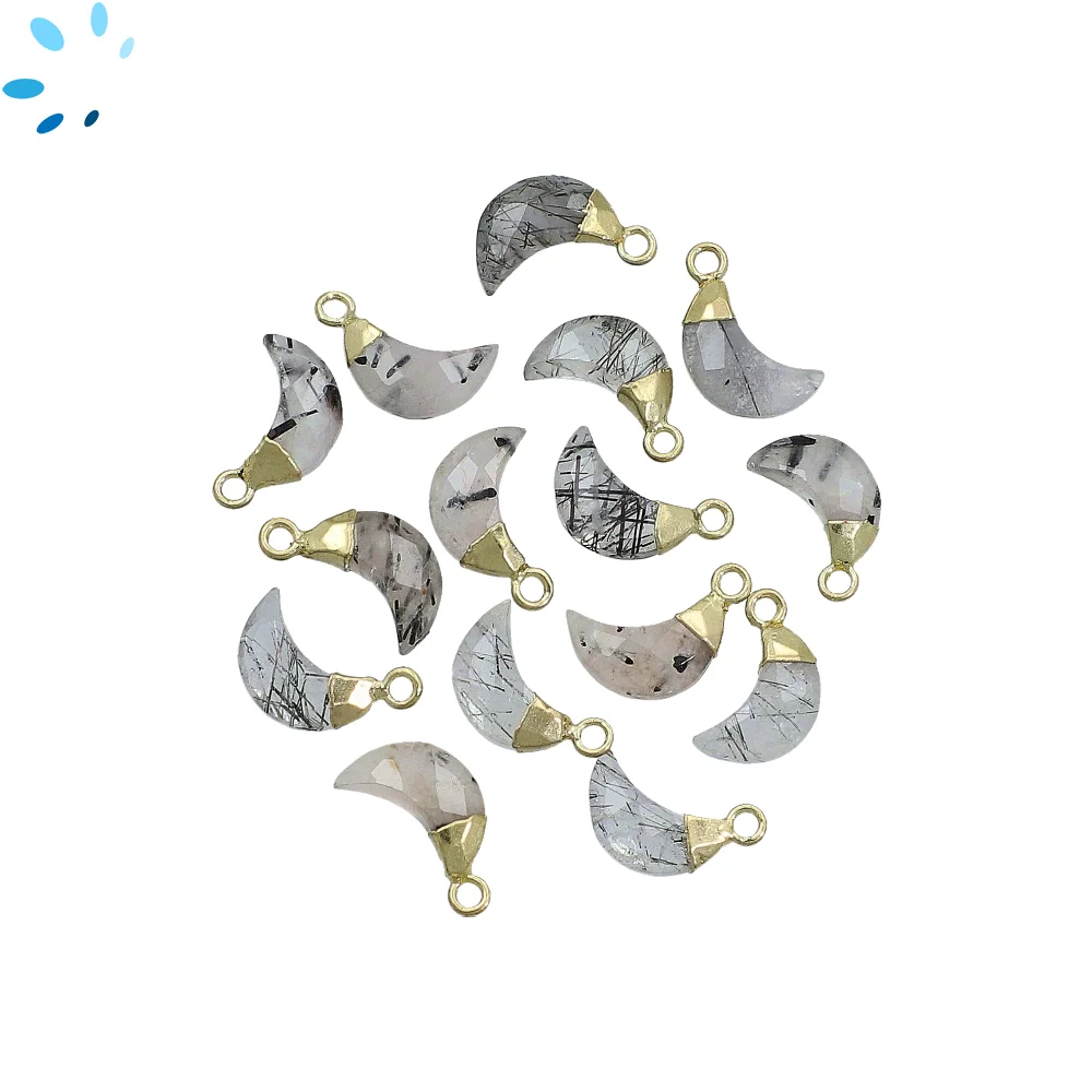 Tourmaline Quartz Moon Pendant Charm 10x5mm 18k Gold Electroplated - Set of 4