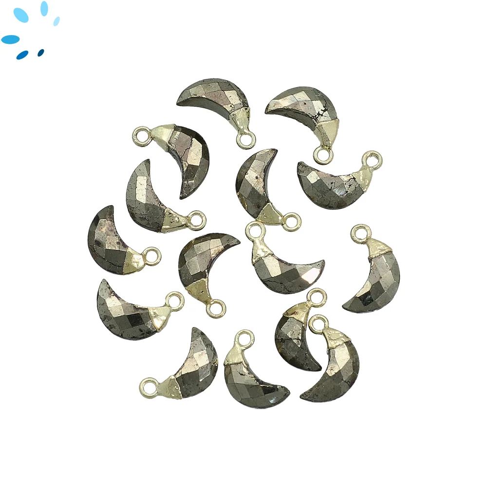 Pyrite Moon Pendant Charm 10x5mm 18k Gold Electroplated - Set of 4