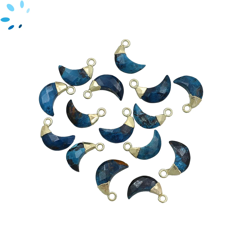 Chrysocolla Moon Charm Pendant 10x5mm 18k Gold Electroplated - Set of 4