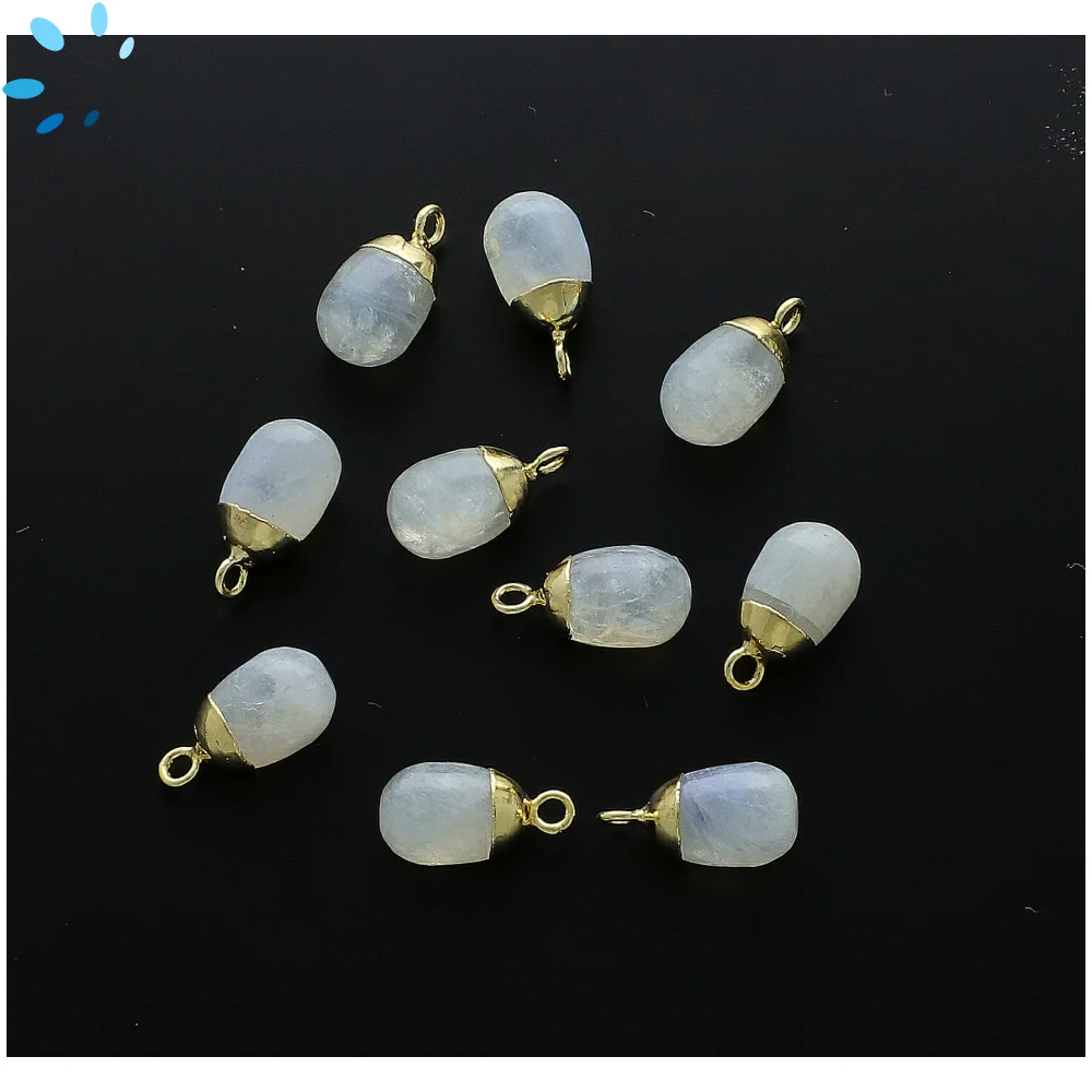 Rainbow Moonstone Teardrop Pendant Charm 10x7mm 18k Gold Electroplated - Set of 4