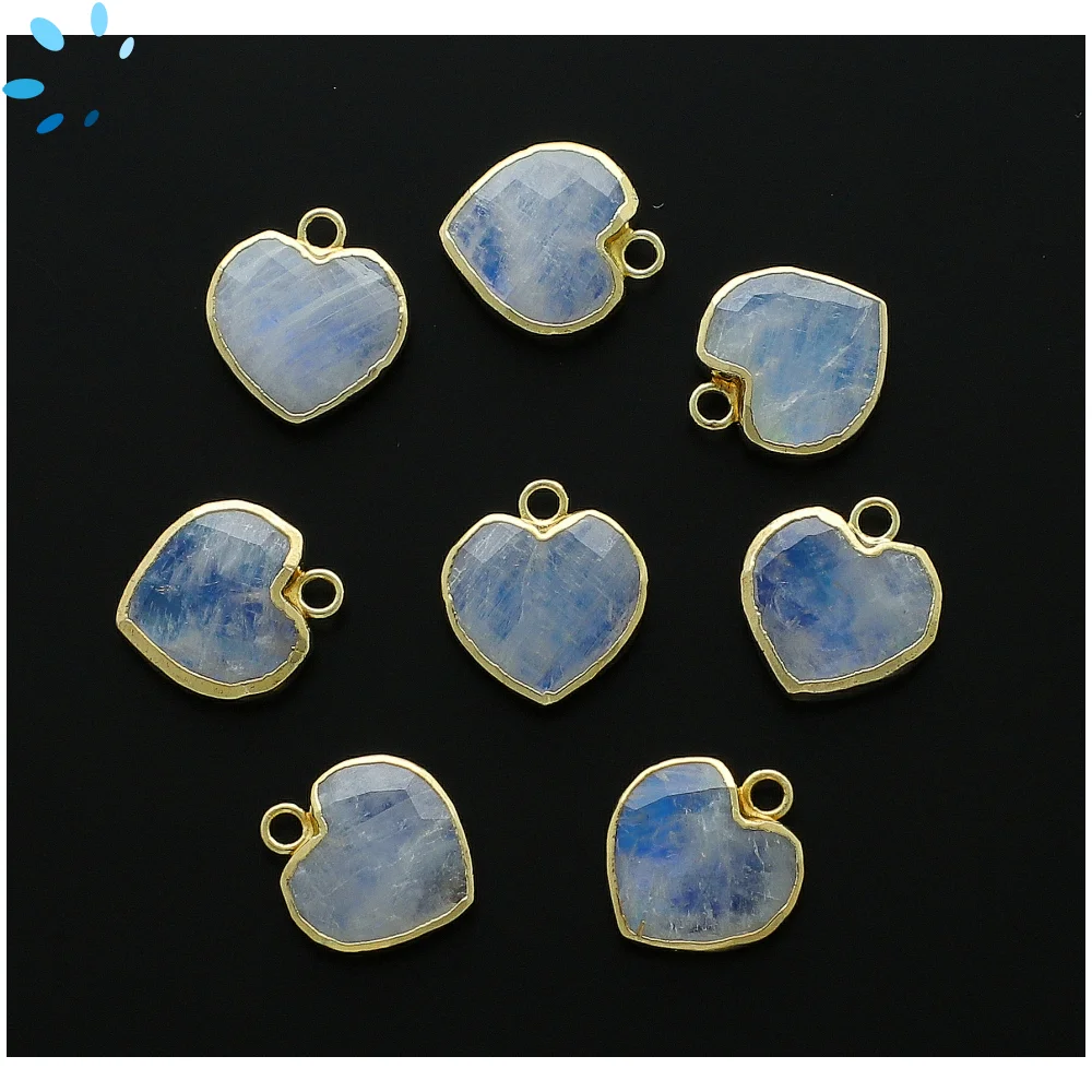 Rainbow Moonstone Heart Charm 12mm 18k Gold Electroplated - Set of 4