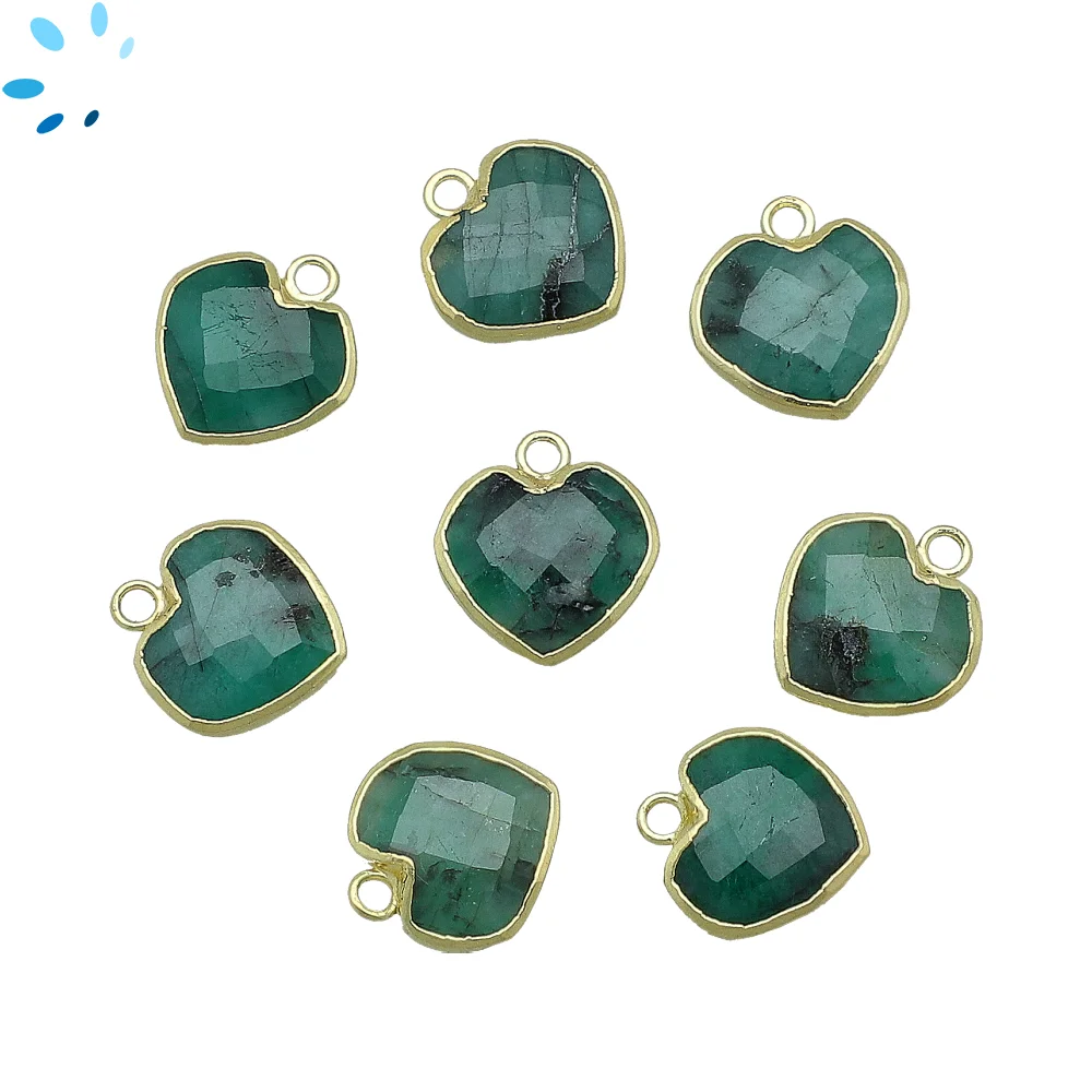 Raw Emerald Heart Pendant Charm 12mm 18k Gold Electroplated - Set of 4