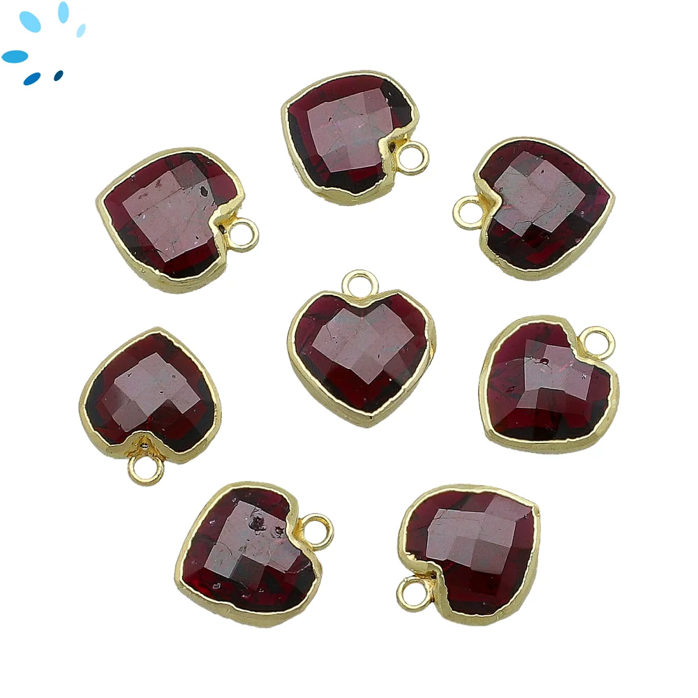 Garnet Heart Pendant Charm 12mm 18k Gold Electroplated - Set of 4