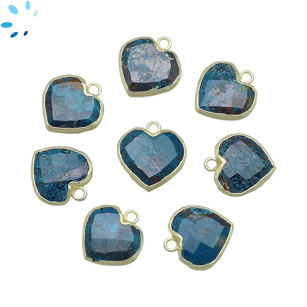 Chrysocolla Heart Pendant Charm 14mm 18k Gold Electroplated - Set of 4