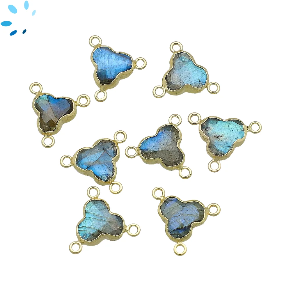 Labradorite Trefoil Connector 10mm 18k Gold Electroplated - Set of 4