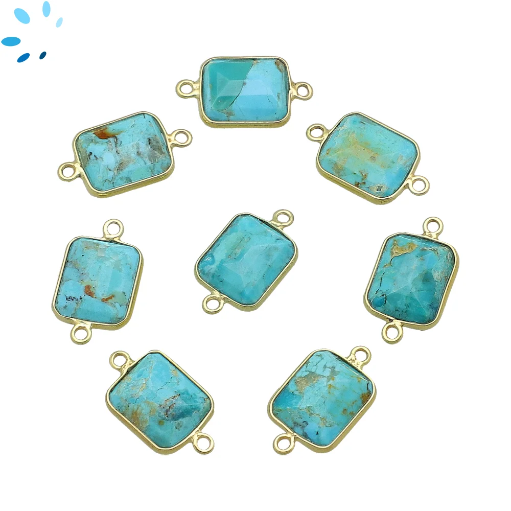 Turquoise Rectangle Bezel Connector 14x10mm - 18k Gold Plated Sterling Silver - Set of 4