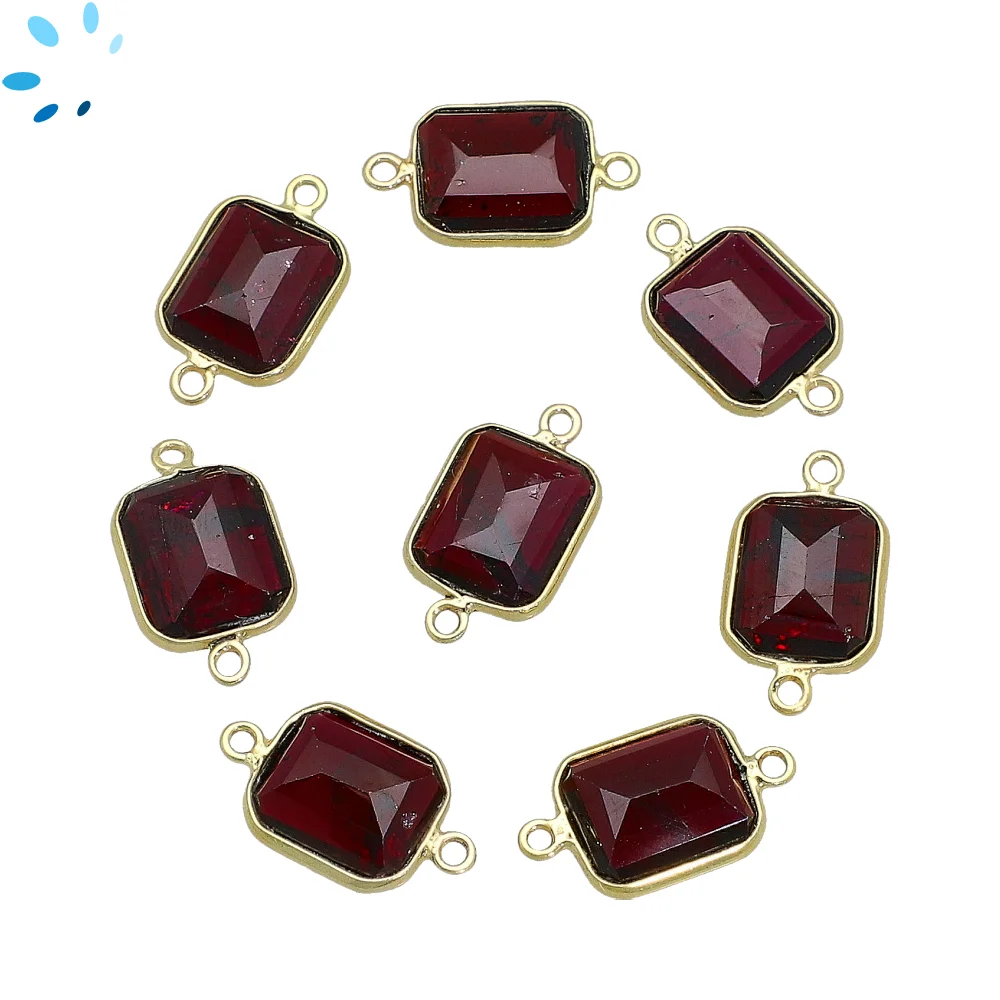 Garnet Rectangle Bezel Connector 14x10mm - 18k Gold Plated Sterling Silver - Set of 4