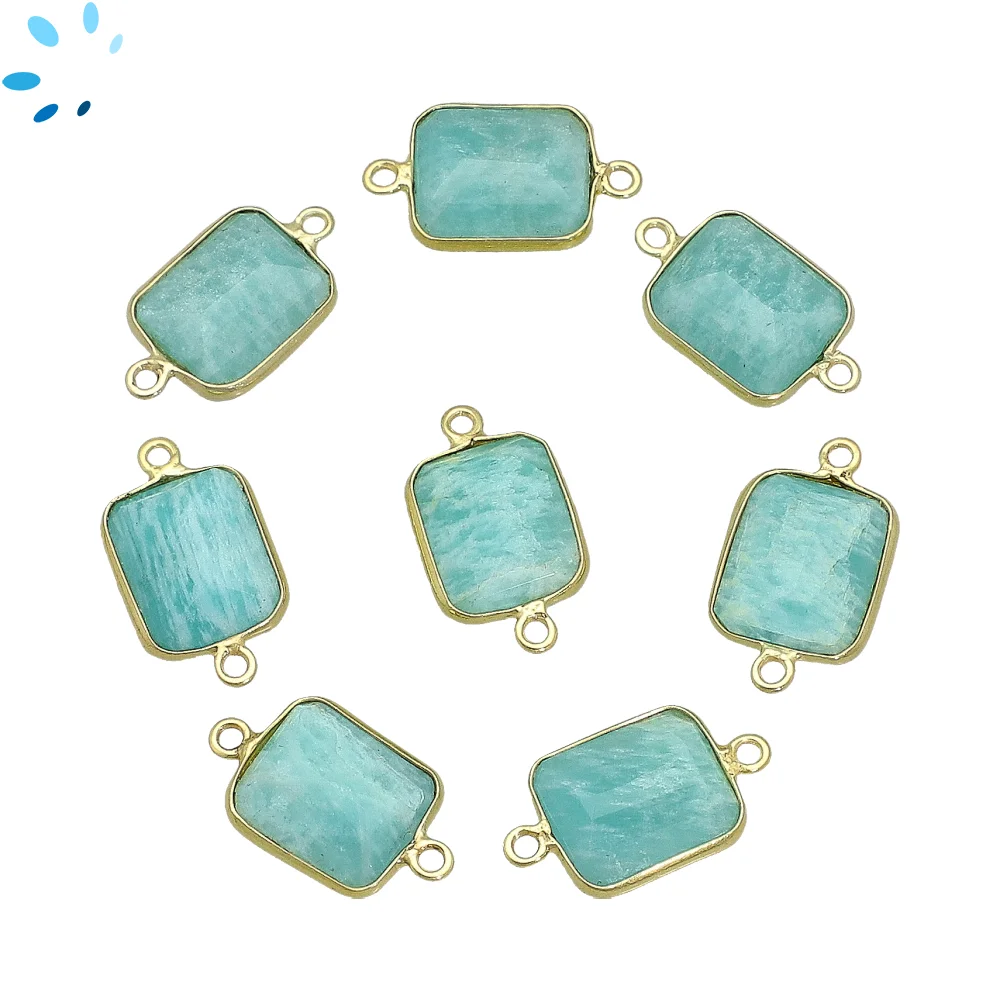 Amazonite Rectangle Bezel Connector 14x10mm - 18k Gold Plated Sterling Silver - Set of 4