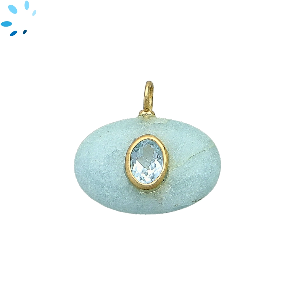Aquamarine & Blue Topaz Oval Inlay Pendant Charm 22x15mm - 18k Gold Plated Sterling Silver