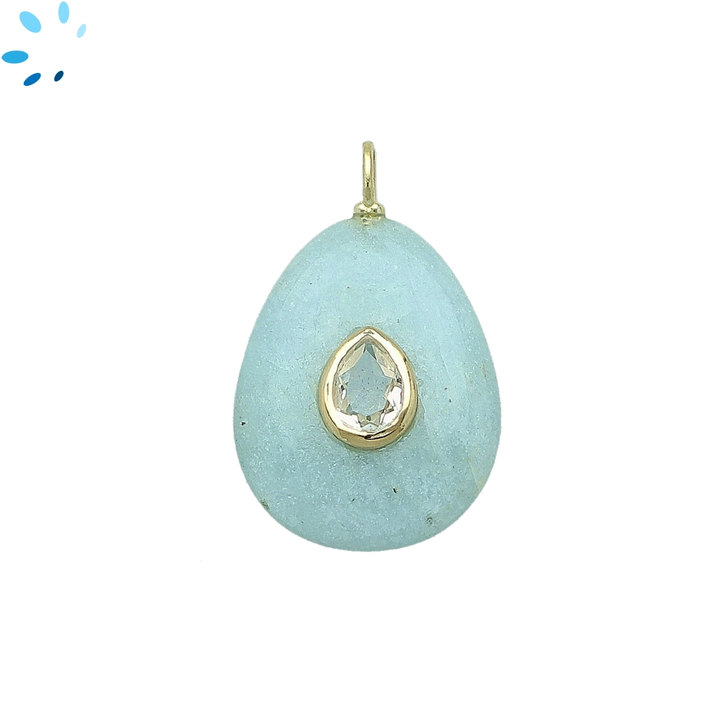 Aquamarine & Blue Topaz Pear Inlay Pendant Charm 27x20mm - 18k Gold Plated Sterling Silver