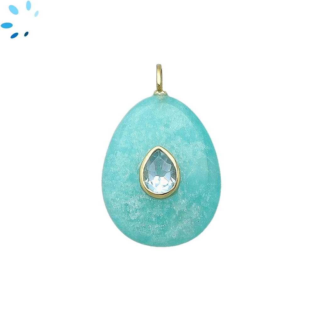 Amazonite & Blue Topaz Pear Inlay Charm Pendant 27x20mm - 18k Gold Plated Sterling Silver
