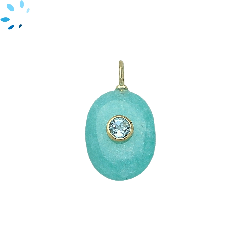 Amazonite & Blue Topaz Oval Inlay Pendant Charm 17x13mm - 18k Gold Plated Sterling Silver