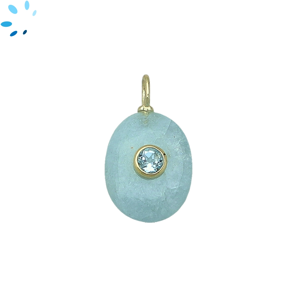 Aquamarine & Blue Topaz Oval Inlay Pendant Charm 17x13mm - 18k Gold Plated Sterling Silver