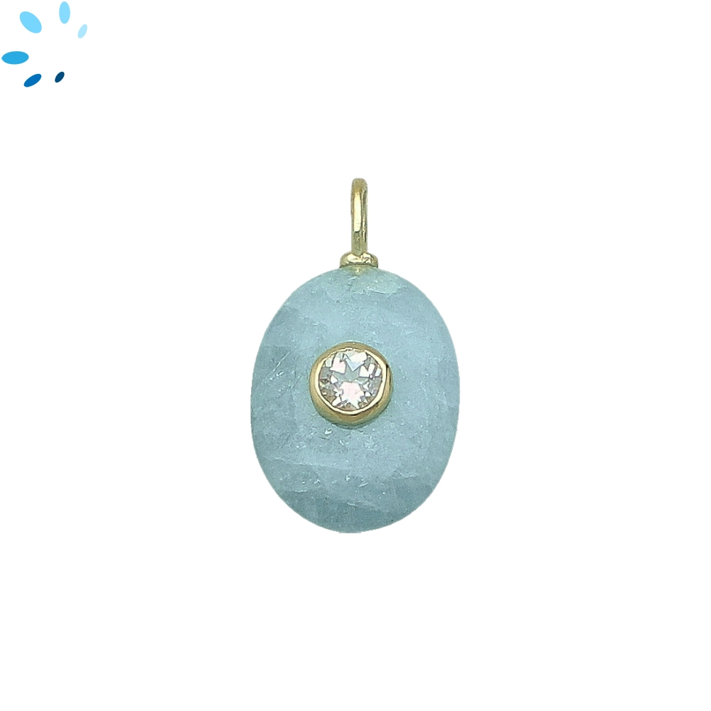 Aquamarine & White Topaz Oval Inlay Charm Pendant 17x13mm - 18k Gold Plated Sterling Silver