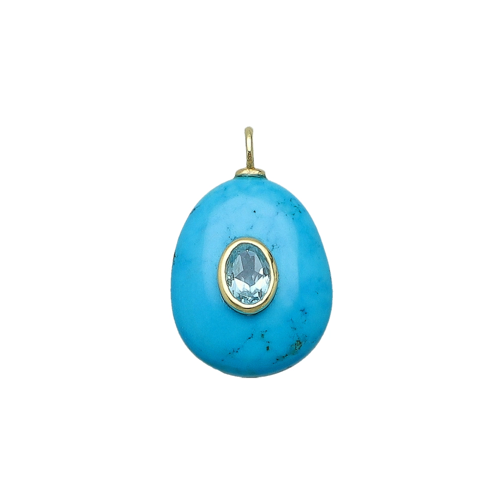 Turquoise Color Howlite & Blue Topaz Pear Inlay Charm Pendant 22x18mm - 18k Gold Plated Sterling Silver
