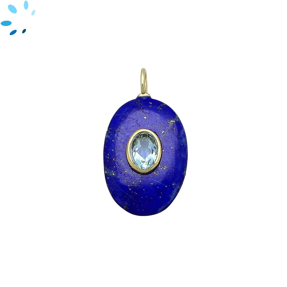 Lapis & Blue Topaz Oval Inlay Pendant Charm 22x15mm - 18k Gold Plated Sterling Silver
