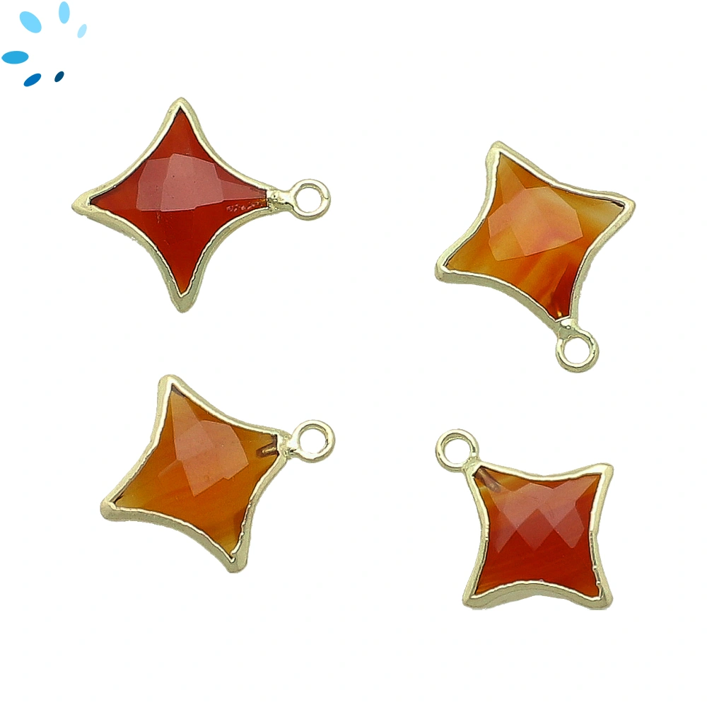 Red Onyx Four Point Star Charm Pendant 14x14mm 18k Gold Electroplated - Set of 4