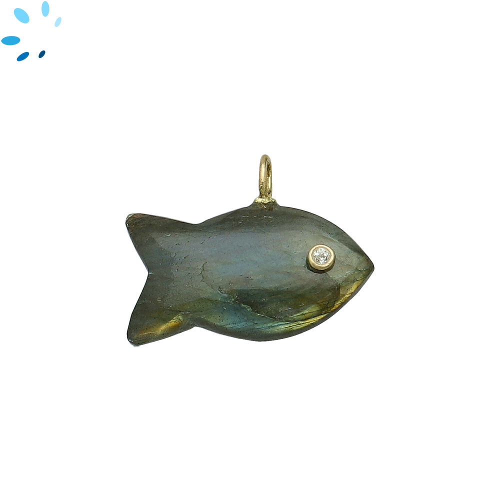 Labradorite Horizontal Chunky Fish Inlay Pendant Charm 25x14mm - 18k Gold Plated Sterling Silver 1 Piece
