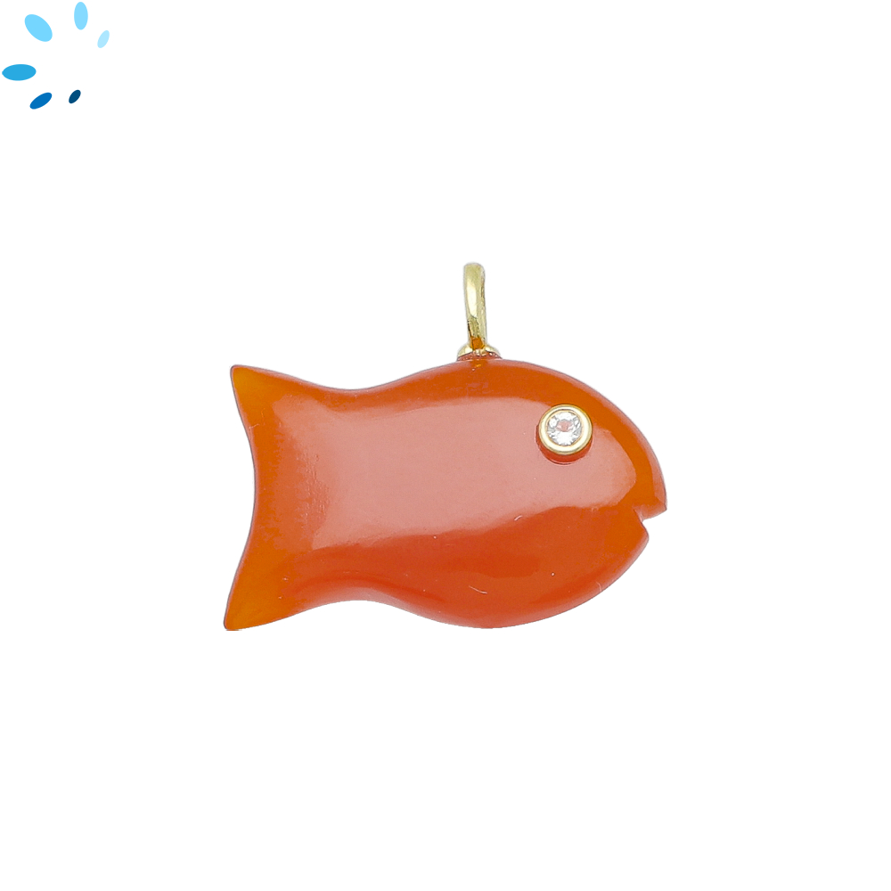 Red Onyx Open Mouth Horizontal Chunky Fish Inlay Pendant Charm 24x15mm - 18k Gold Plated Sterling Silver 1 Piece