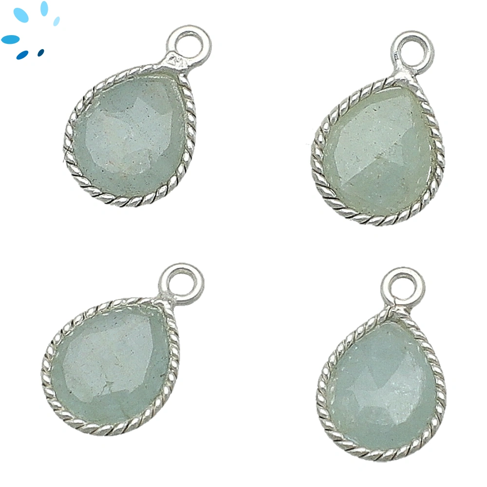 Aquamarine Pear Twisted Wire Bezel Charm Pendant 10x9mm - Platinum Plated Sterling Silver - Set of 4