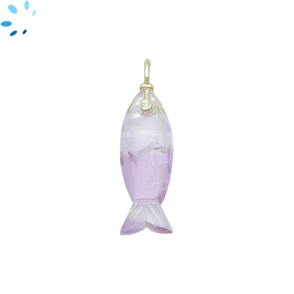Amethyst Vertical Elongated Fish Inlay Pendant Charm 25x9mm - 18k Gold Plated Sterling Silver 1 Piece