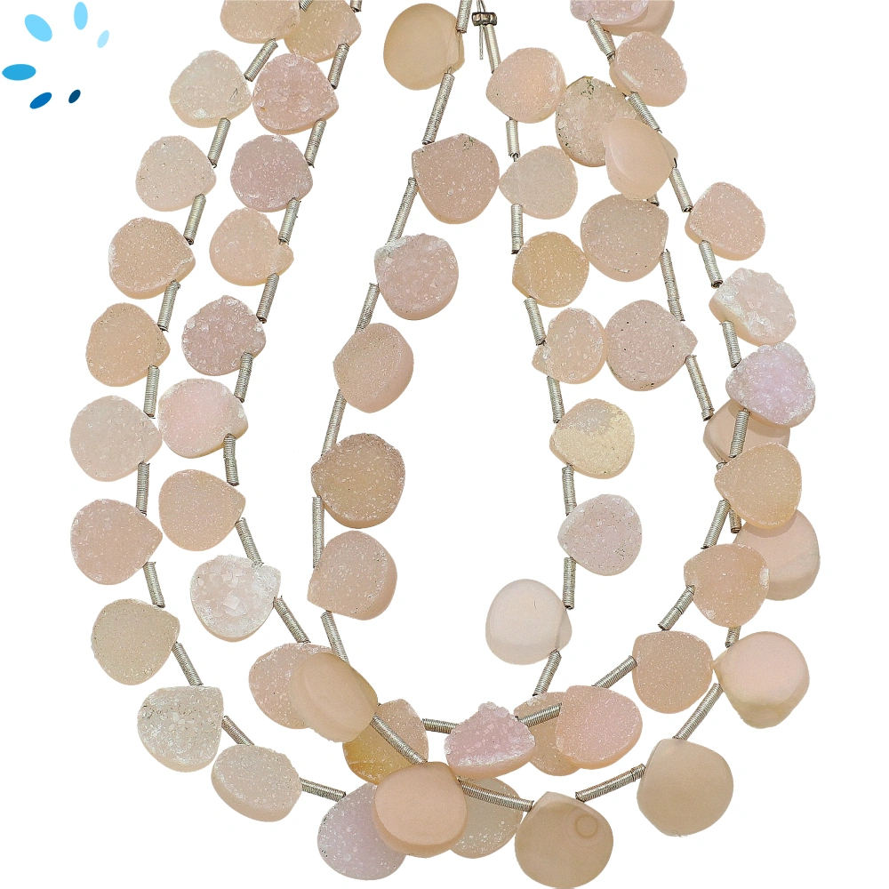 Pink Druzy Rough Heart Top Drilled Beads 8-9mm - 8 Inch Strand 