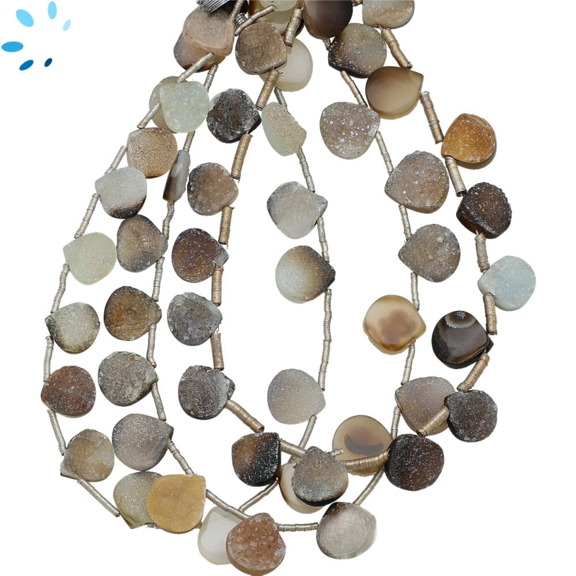 Black Druzy Rough Heart Top Drilled Beads 7-8mm - 8 Inch Strand